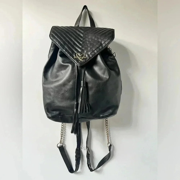Victoria's Secret Handbags - Victoria's Secret Black Semi Quilted Chain Strap Backpack